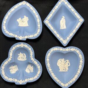 Vintage Wedgwood Jasperware Blue Bridge Playing Cards Trinket Dishes Set of 4